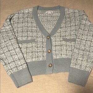 NWOT! Women's Blue Tweed Cardigan Sweater